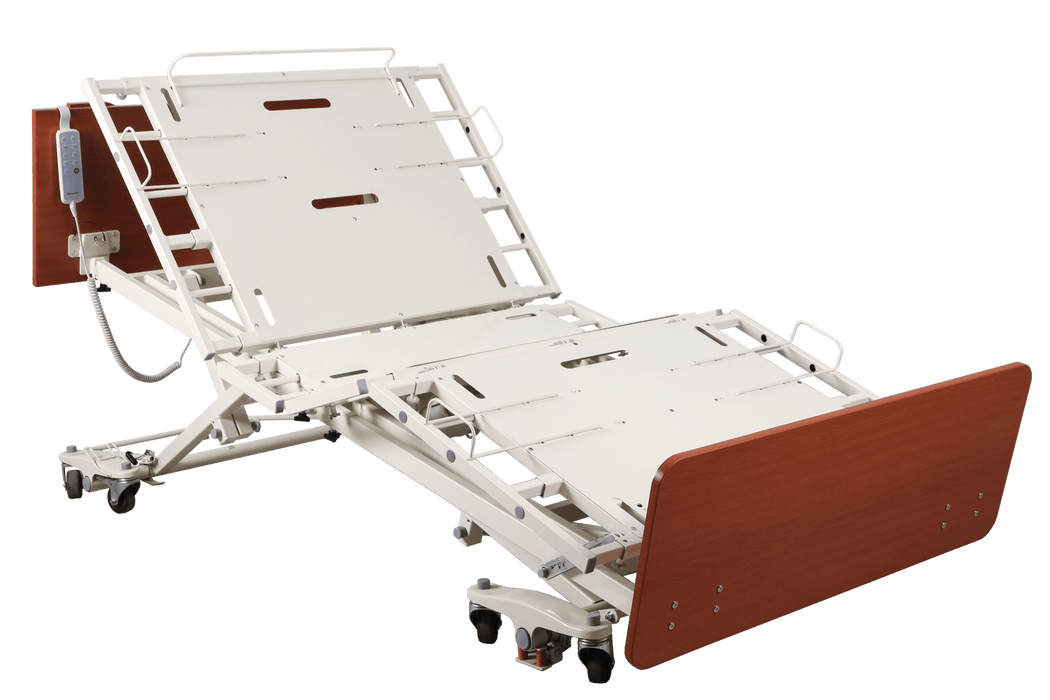 Emerald Infinity Max Expandable Bariatric Bed in Fully Elevated Low Raised Position with Head and Foot Board View