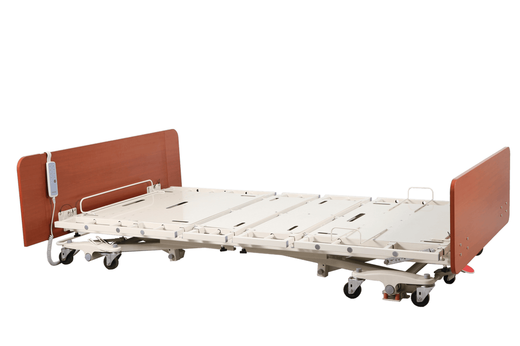 Emerald Infinity Max Expandable Bariatric Bed in Fully Flat Position with Head and Foot Board View