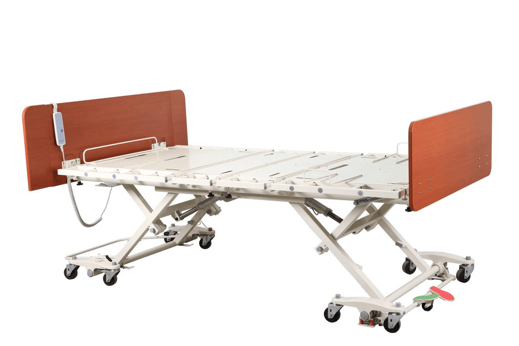 Emerald Infinity Max Expandable Bariatric Bed in Mid Range Flat Position with Head and Foot Board View