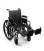 Black Emerald iCruise Standard Wheelchair Pneumatic Elevating Legrests and Comfortable Vinyl Upholstery with two leg rests raised