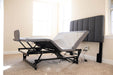 Flex A Bed Hi Low Adjustable Bed Queen Size Base Frame Only In Raised Head And Knee Section With Headboard Side View