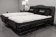 Flex A Bed Premier Adjustable Bed Split Queen Fully Flat Position With Mattress Pillow And Side Rail Down View