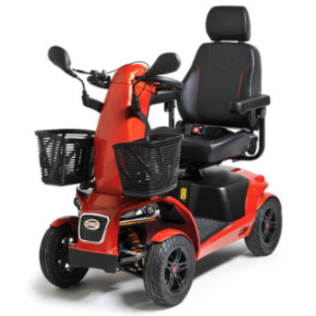 Metallic Orange FreeRider Terrain Mobility Scooter Sporty Design, Double Wishbone Suspension Enhanced Stability Front View Image