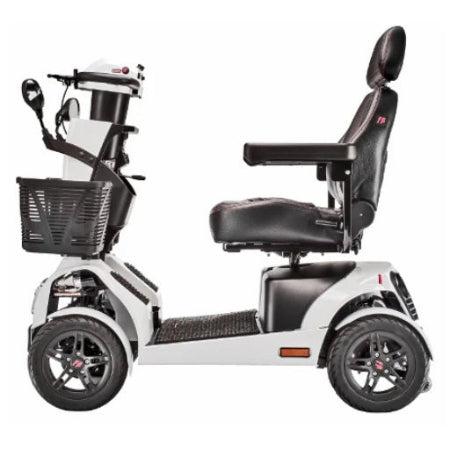 Brite White FreeRider Terrain Mobility Scooter Sporty Design Double Wishbone Suspension Enhanced Stability Side Image