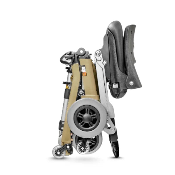 FreeRider Luggie Elite Lightweight Folding Mobility Scooter Travel Ready With Adjustable Seat Design Gold Folded Photo