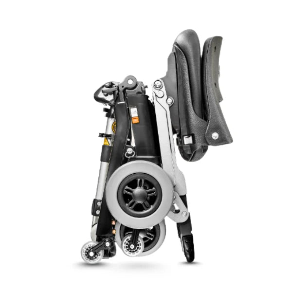 FreeRider Luggie Elite Compact Lightweight Travel Scooter Foldable Mobility Scooter With Adjustable Seat Upright Gray