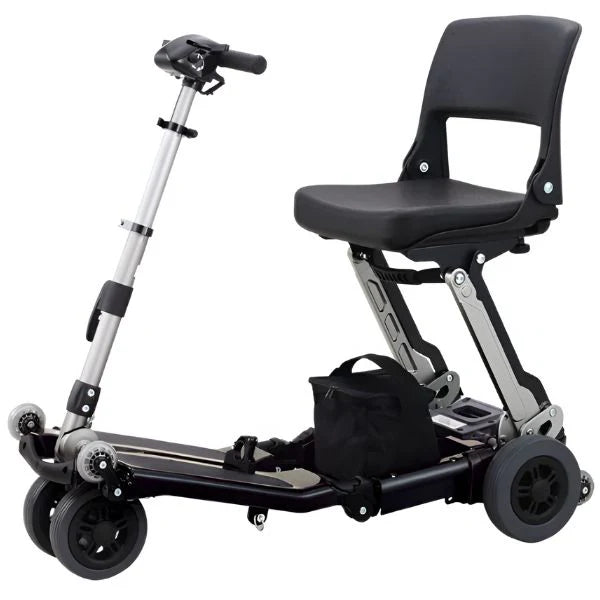Gray FreeRider Luggie Travel Scooter  Red Compact Foldable Mobility Scooter For Seniors Whole Photo

