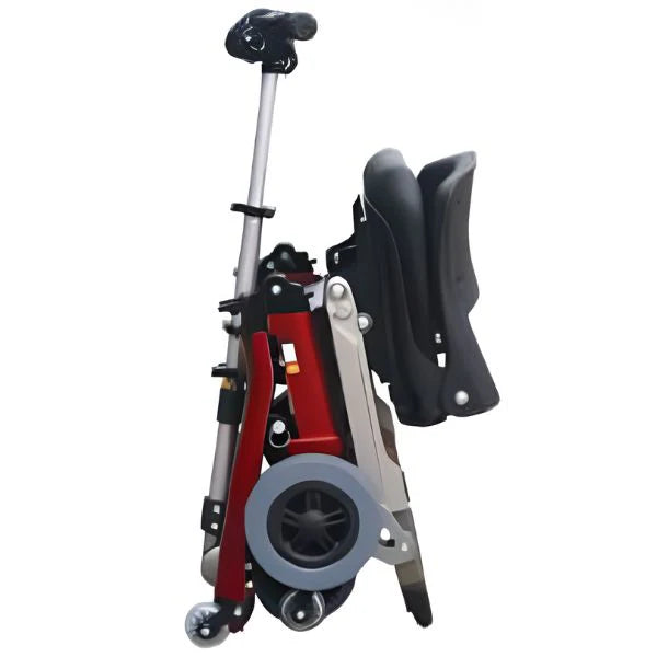 FreeRider Luggie Travel Scooter Compact Travel Mobility Scooter Red Foldable Electric Scooter Folded Photo
