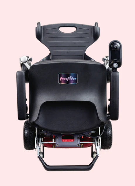 FreeRider Luggie Travel Wheelchair Portable Power Chair Compact Foldable Mobility Device Under Angle Image