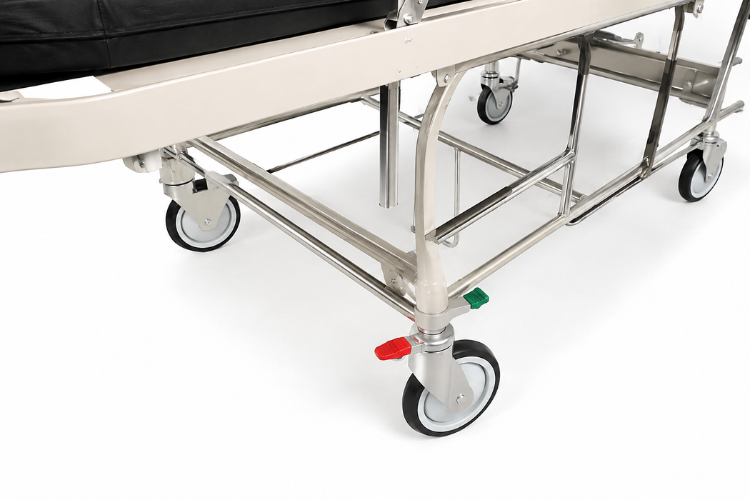 Graham Field Bariatric Transport Stretcher With Adjustable Backrest And Safety Side Rails Red and Green Operated Foot Pedals 