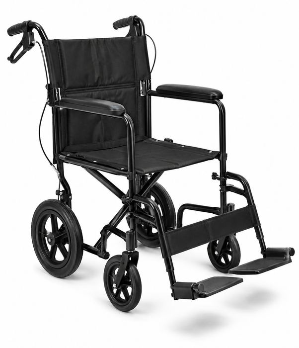 Graham Field Deluxe Aluminum 12-Inch Transport Chair In Black Front View 
