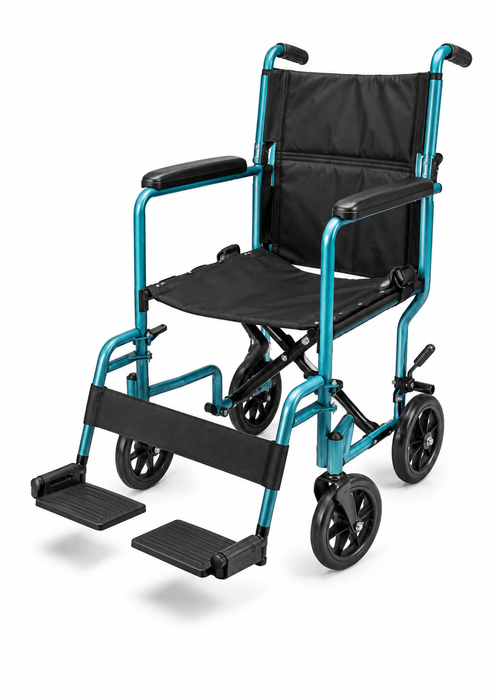 Graham Field Aluminum Transport Chair In Aqua With Black Seat And Adjustable Footrests 