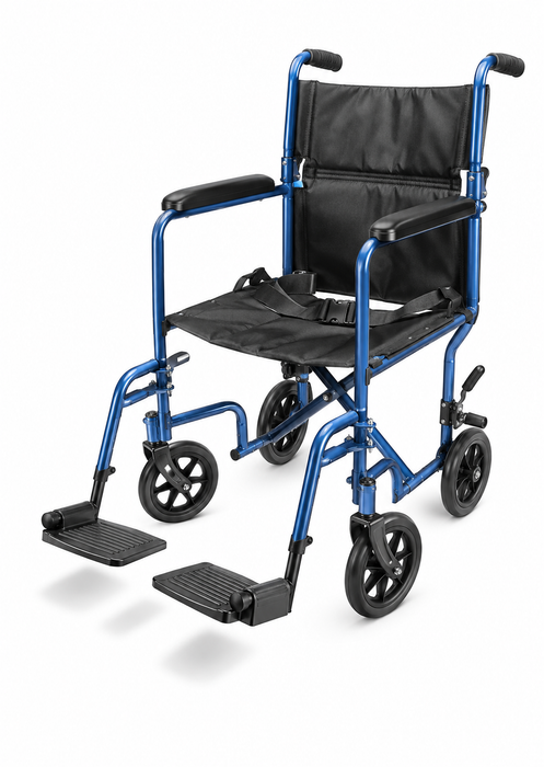 Graham Field Everest & Jennings Aluminum Transport Chair In Blue With Black Upholstery And Padded Armrests Main 
