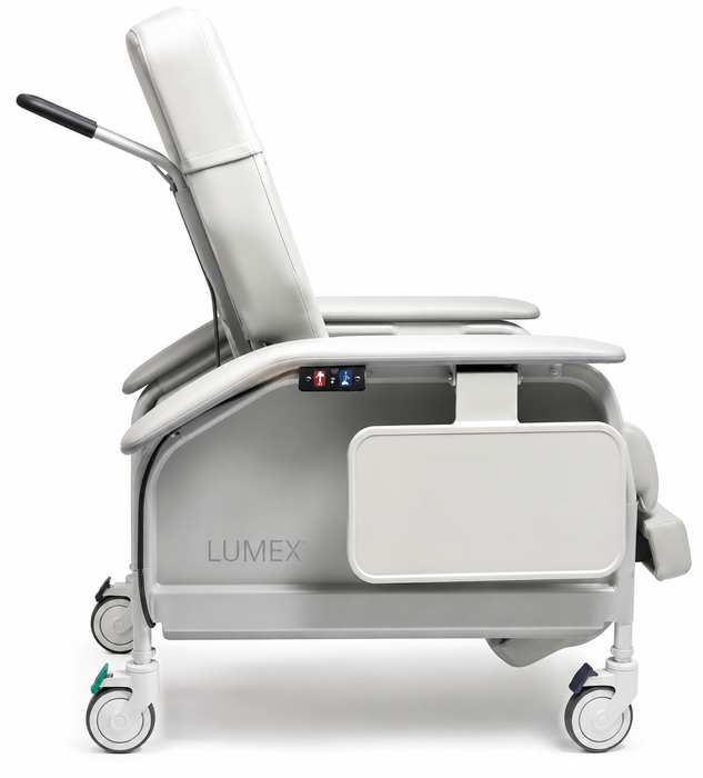 Graham Field Series Clinical Care Recliner Examination Chair FR587W Side View With Wide Seat And Medical Casters Main 