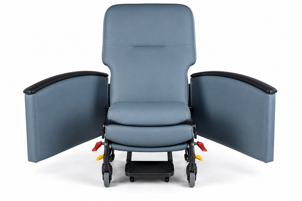 Graham Field Pivot-Arm Clinical Care Recliner HM FR601UH With Padded Arms And Side Table Both Open Outward Position Image