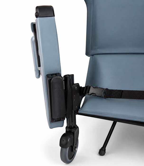 Graham Field Pivot-Arm Clinical Care Recliner HM FR601UH With Comfortable Upholstery And Fold-Down Table Close Up View Image
