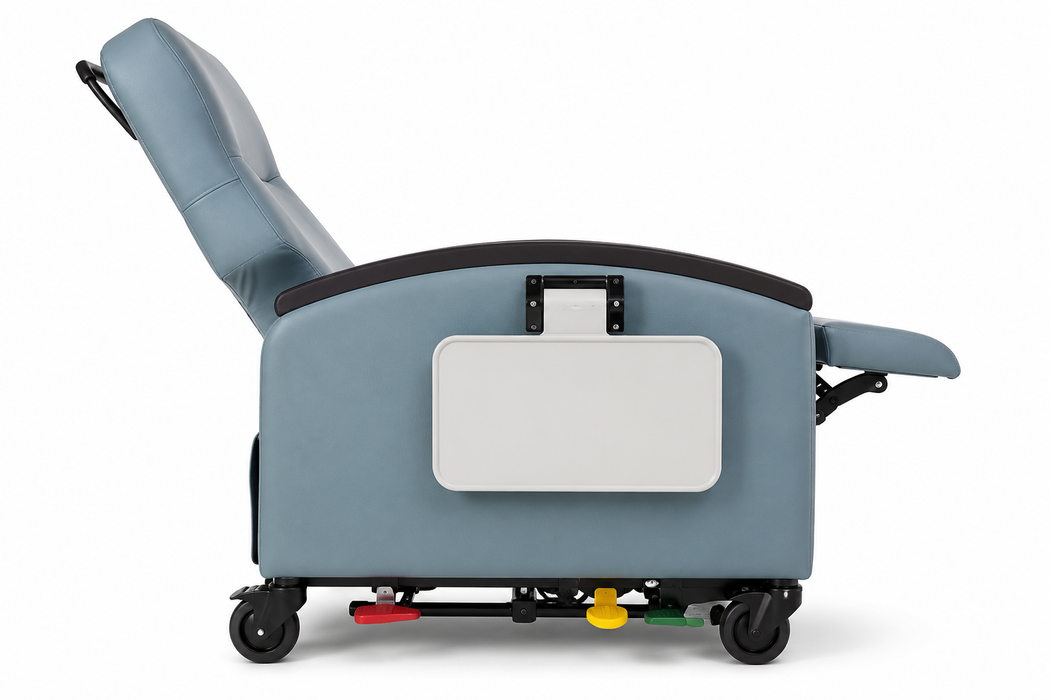 Graham Field Pivot-Arm Clinical Care Recliner HM FR601UH Front Side View With Casters Side View Image