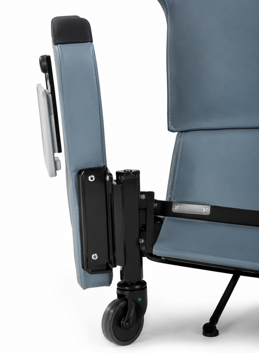 Graham Field Lumex Pivot-Arm Recliner Chair FR601U Purple Medical Recliner With Mobile Base Close Up View 