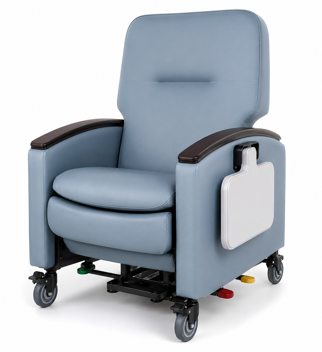 Graham Field Lumex Pivot-Arm Recliner Chair FR601U Purple Clinical Recliner With Side Table Ice Blue