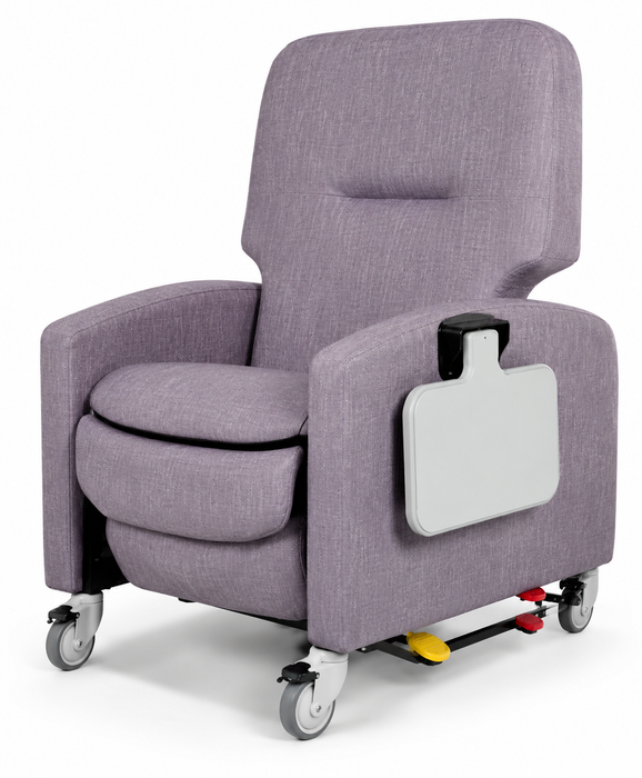 Graham Field Lumex Pivot-Arm Recliner Chair FR601U In Purple Upholstery With Side Table And Caster Wheels 