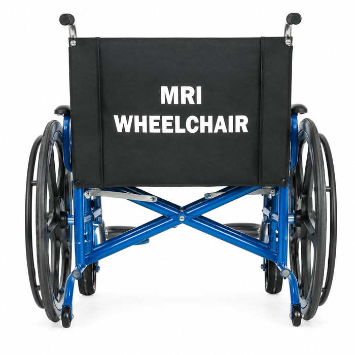 Graham Field MRI Safe Transport Wheelchair With Blue Non-Magnetic Frame Main Blue Steel Frame Back Image