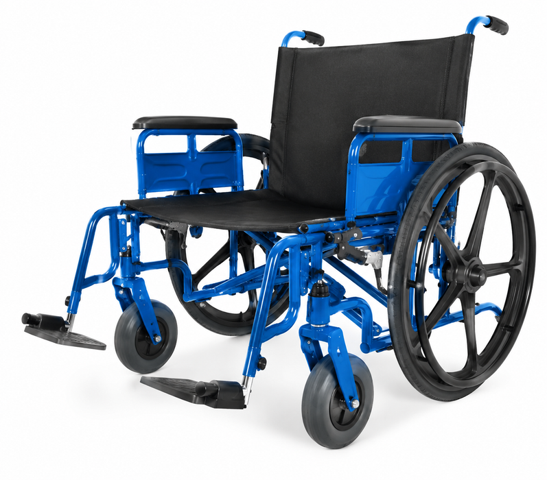 Graham Field MRI Transport Wheelchair With Removable Full-Length Armrests Blue Steel Frame Image