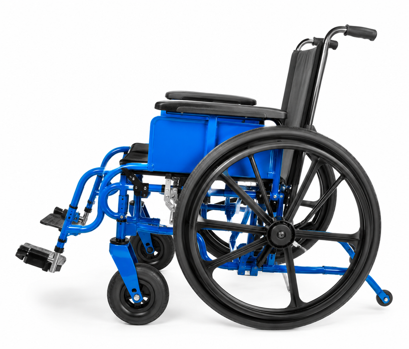 Graham Field MRI Safe Transport Wheelchair With Blue Frame And Black Seat Side View 2nd Image