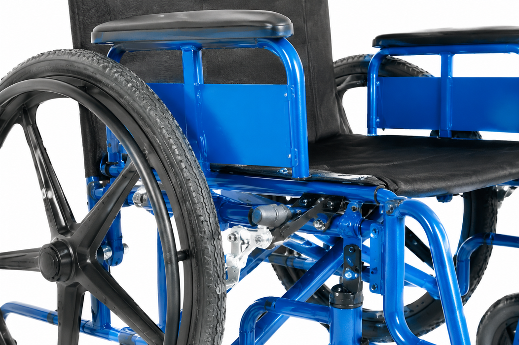 Graham Field MRI Safe Wheelchair With Durable Black Footplates Close Up View Image