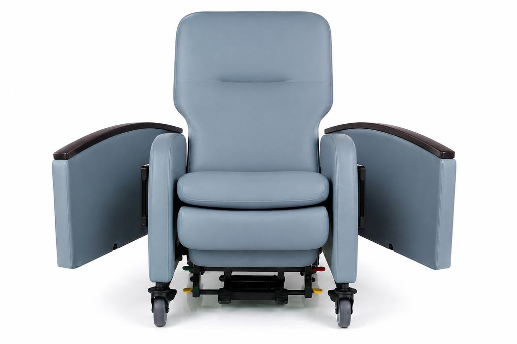 Graham Field Lumex Pivot-Arm Clinical Care Recliner With Pivot Arm And Folding Tray Both Arm Positioned Outward 