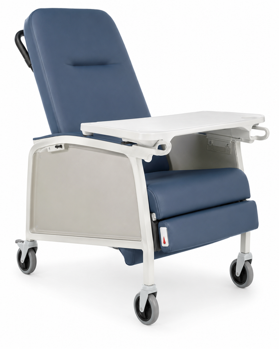 Graham Field Three Position Recliner With Vintage Gold Upholstery And Activity Table Imperial Blue Image