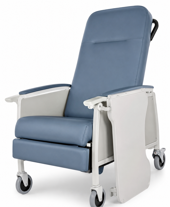 Graham Field Three Position Recliner Vintage Gold With Adjustable Footrest And Tray Imperial Blue Side View Image