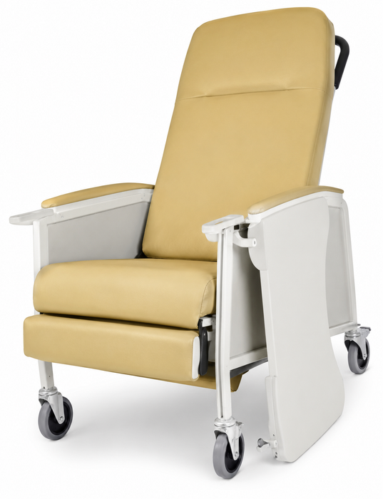 Graham Field Three Position Recliner Vintage Gold With Padded Backrest And Caster Wheels Vintage Gold Side View