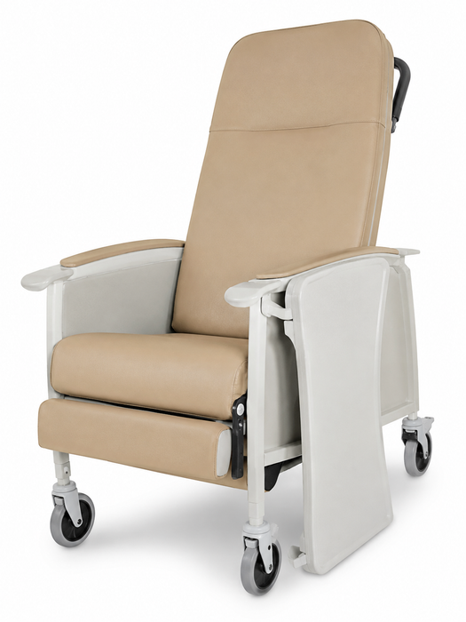 Graham Field Three Position Recliner Vintage Gold With Extended Leg And Foot Support Warm Taupe Image