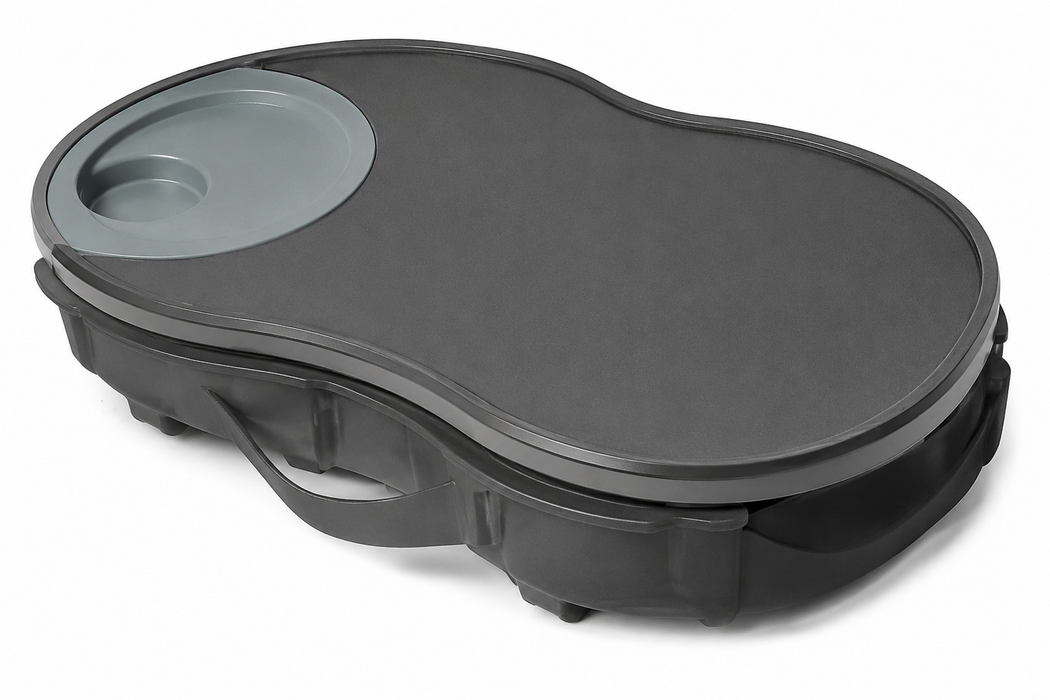 Graham Field Traveler SE Plus Wheelchair Hardware Arranged On White Lap Tray 
