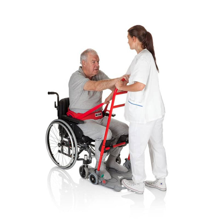 Handicare ReTurn 7500 Patient Transfer Stand Aid For Safe Mobility, Therapy And Caregiver Support In Use With Belt