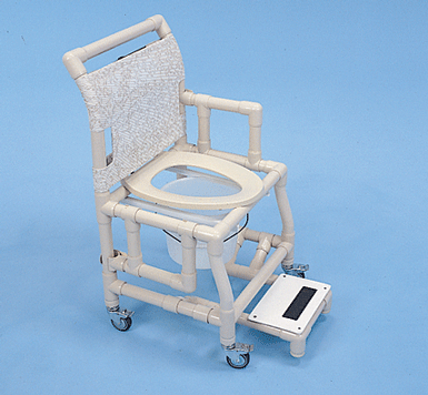 Durable Healthline Medical 18" Shower Chair with Elongated Seat and Sliding Footrest Portable, Almond PVC Commode and Mobile Shower Chair