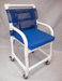Blue Healthline Medical 18" Shower Commode Chair with Flat Seat and Cushion Rust-Proof, 300 lb Capacity and Heavy-Duty Casters