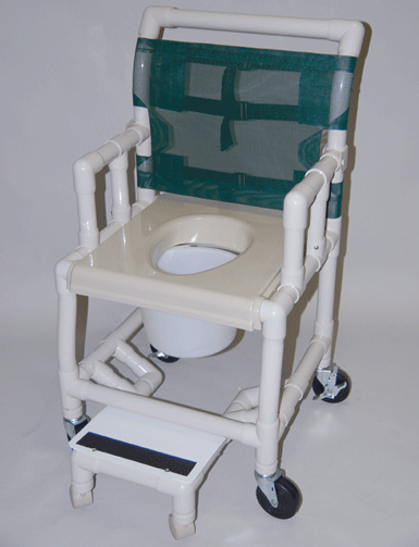 White Healthline Medical 18" Drop Arm Shower Commode Chair with Vacuum Seat and Sliding Footrest for Elderly and Disabled
