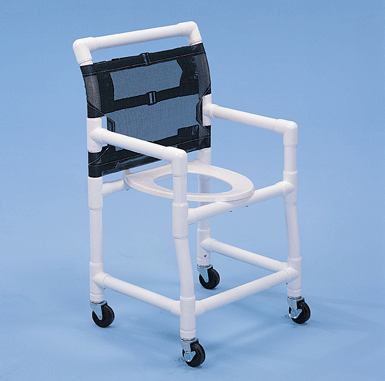 Durable Healthline Medical 18” Shower Commode Chair Elongated PVC Seat with Wheels for Disabled and Mobility-Impaired Users