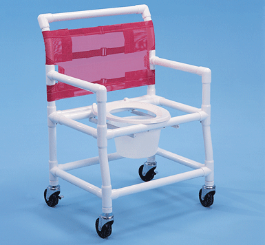 Front Side View Healthline Medical 24" Bariatric Shower Commode Chair with Elongated Seat 400 lb Capacity, Healthcare-Grade PVC, Heavy-Duty Casters