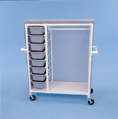 Durable Healthline Medical Clothing Cart with 8 Pull-Out Drawers Mobile Garment and Linen Storage Cart for Hospitals, Nursing Homes, Hotels, and Laundry Facilities