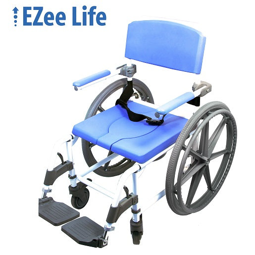 Healthline Medical Rehab 3-in-1 Shower Commode with Rear Wheels, Padded Seat, and Flip-Back Arms for Caregiver-Friendly Mobility Aid and Durable.