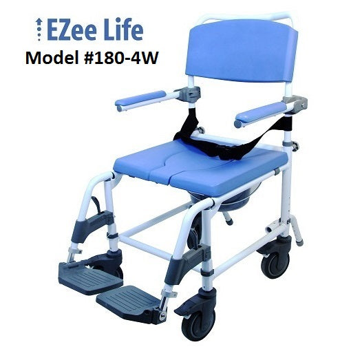 Healthline Medical Rehab Shower Commode  Durable Shower Chair, Bedside Commode and Transport Wheelchair for Home and Clinical Use Side Profile