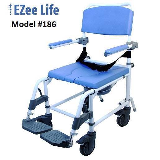 Healthline Medical Rehab Shower Commode  Durable Shower Chair, Bedside Commode and Transport Wheelchair for Home and Clinical Use Front Side View