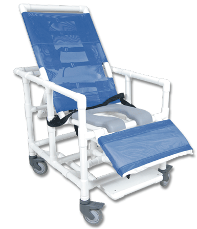 Comfortable Healthline Medical Reclining Shower Commode Chair with Adjustable Leg Rest 5-Position Backrest, Heavy-Duty Frame and 500 lb Capacity