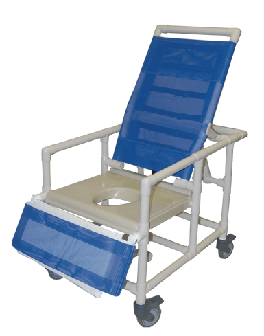 Side View Healthline Medical Reclining Shower Commode Chair with Adjustable Leg Rest 5-Position Backrest, Heavy-Duty Frame and 500 lb Capacity