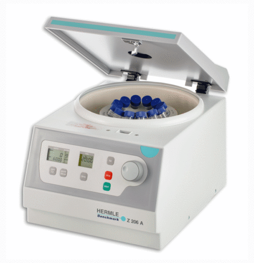 Hermle Z206 A Compact Centrifuge Open Lid With Centrifuge And Control Panel With LED Display Front Left Side View