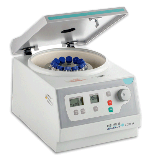 Hermle Z206 A Compact Centrifuge Open Lid With Centrifuge And Control Panel With LED Display Front Right Side View