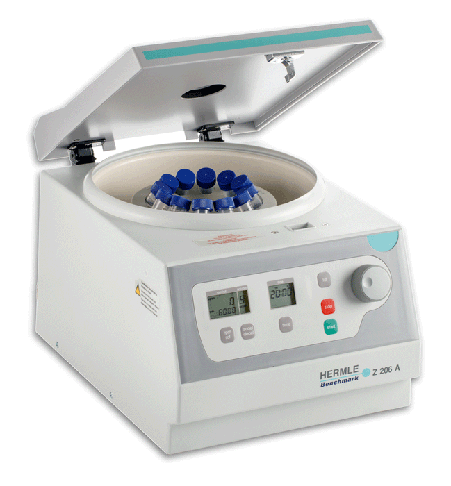 Hermle Z206 A Compact Centrifuge Open Lid With Centrifuge And Control Panel With LED Display Front Right Side View