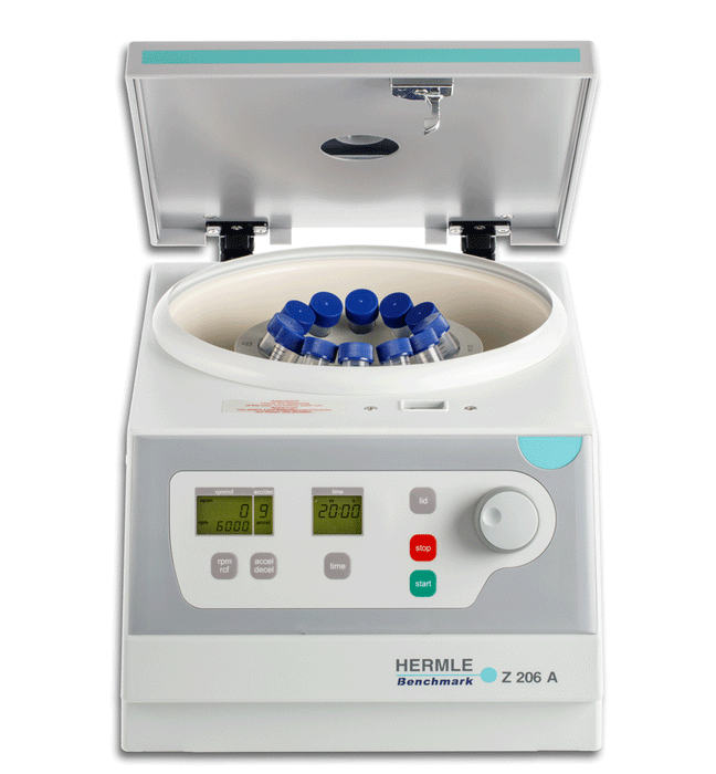 Hermle Z206 A Compact Centrifuge Open Lid With Centrifuge And Control Panel With LED Display Front View